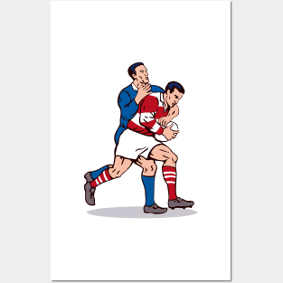 Rugby Player Tackling Retro Posters and Art